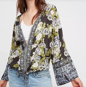 Free People Jacket Wildflower Cinched Bottom Floral Boxy Boho Long Sleeve XS/S - Picture 1 of 9