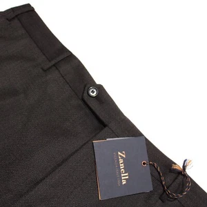 Zanella NWT Dress Pants Size 40 US Parker In Solid Dark Brown Melange 100% Wool - Picture 1 of 11