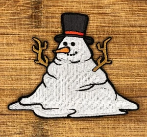 Melting Snowman Patch 3.5" Embroidered Iron-On Applique for Winter Decor - Picture 1 of 4