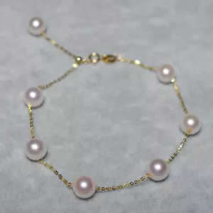 7.5-8" Stunning AAA 7-8mm real natural Akoya white round pearl bracelet - Picture 1 of 4