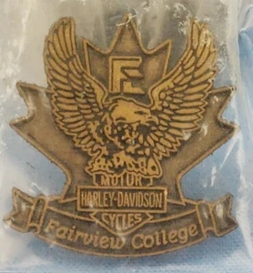 HARLEY DAVIDSON FAIRVIEW COLLEGE PIN VINTAGE & EXTREMELY RARE NEW IN ORIG. BAG - Picture 1 of 5