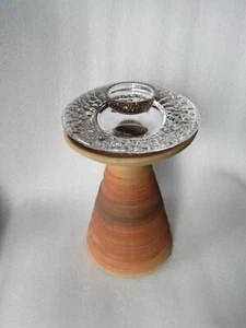 MCM Haeger Pottery Mission Candle Holder 3184 Orrefors Discus Frosted Insert - Picture 1 of 10