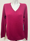 Tahari 100% 2-ply Cashmere Large Women Magenta Sweater V Neck New NWT