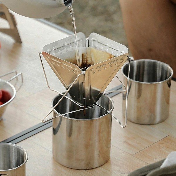 1x Portable 304 Stainless Steel Drip Dripper Double Layer Mesh Coffee Cone AU Photo Related