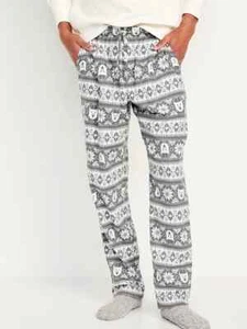 Nuevo con etiquetas Pantalones de pijama de franela Fair Isle Polar Bear gris marino antiguo salón para dormir hombres S M - Imagen 1 de 3