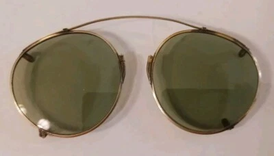Vtg Green Lenses Sunglasses Aviators Clip On Spectacles Steampunk Retro - Image 1 of 4