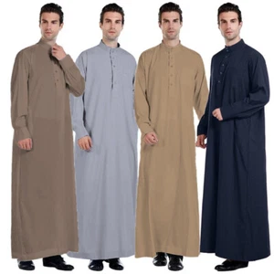 Muslim Men Kaftan Thobe Jubba Thoub Dishdasha Abaya Saudi Men Robe Arab Kaftan - Picture 1 of 22