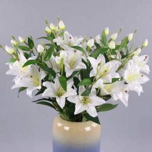 6 Heads Real Touch Artificial Lily Flowers Wedding Bridal Fake Bouquet Decor Hot - Picture 1 of 11