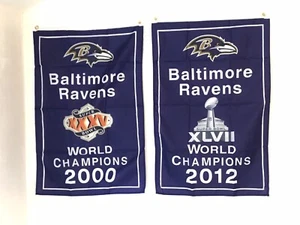 Complete Set Baltimore Ravens NFL Super Bowl Champions 2 Banners/Flags 2’x3’ - Picture 1 of 6