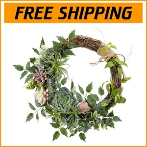 Gift-Ready 16” Succulent Wreath for Spring and Summer – Stylish Outdoor Decor - Picture 1 of 9