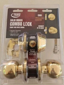 Premier Lock Door Knob Single Cylinder Keyed Door & Deadbolt Combo in Brass New - Picture 1 of 4