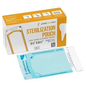 400 bolsa de esterilización auto-sellante, 3,5"" x 6,5"" (5,25) papel/película azul (2 cajas) - Imagen 1 de 8