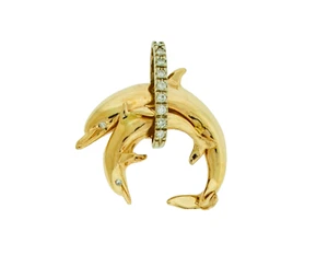 New Multi Tone 14K Gold Two Dolphins 7 Grams Slide Pendant Charm 31x28 mm - Picture 1 of 4