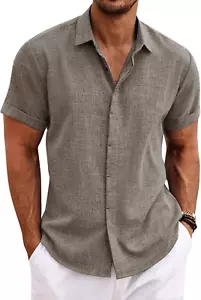 Men'S Linen Shirts Short Sleeve Casual Shirts Button down Shirt for Men Beach Su - Picture 1 of 12