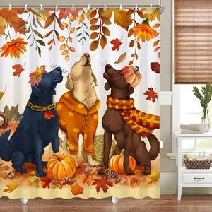 Fall Thanksgiving Dog Pumpkin Shower Curtains for Bathroom Waterproof Autumn ... - Picture 1 of 6