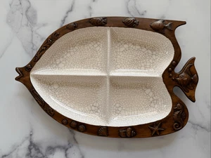 Vintage treasure craft wooden serving platter Angel fish nautical ocean kitchen - Picture 1 of 7