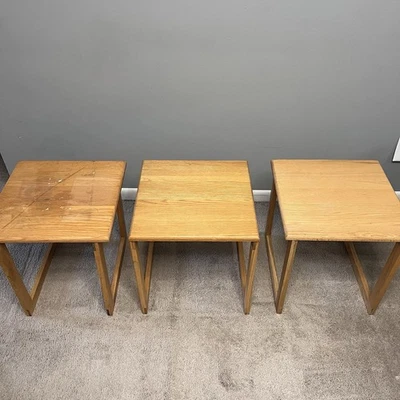 HTF VTG MCM Kai Kristiansen Model 33 Cube Nesting Tables In Oak About 17x17x17” - Image 1 of 4