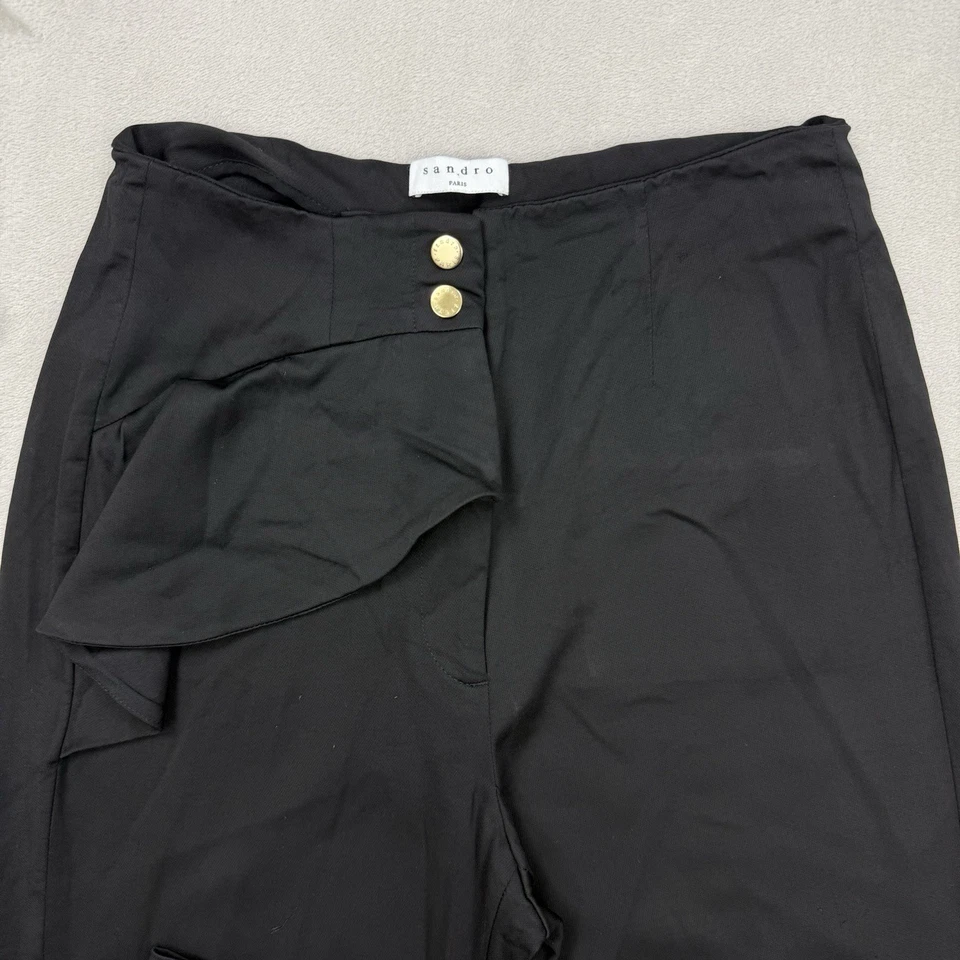 Pantalones de vestir Sandro Paris con volantes negros cintura alta talla 36x26 Foto 1 de 4