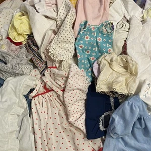 Lot 57 Pc Vintage Mixed Size Baby Doll Girl Clothes Dresses Rompers Med Large - Picture 1 of 11