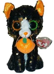 Ty FLIPPABLES JINX the Halloween Black Cat 6" Sequins Beanie Boos NEW Plush Toy - Picture 1 of 8