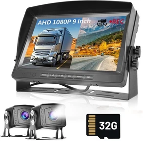 Juego de cámara de marcha atrás monitor LCD de 9" + 2 x cámara trasera con cable autobús camión - Imagen 1 de 18