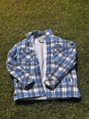 Chaqueta vintage de lana Quicksilver con botones, mediana, azul y blanca a cuadros Foto 1 de 4