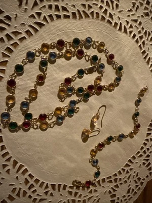 DE COLECCIÓN CONJUNTO BISEL FACETADO MULTICOLOR CRISTAL CHAPADO EN ORO COLLAR + Pulsera Foto 1 de 4