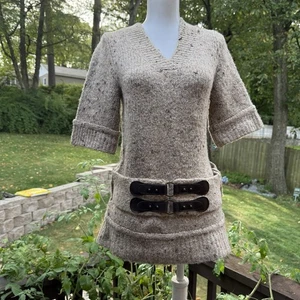 Vintage Damen M Medium J.J. Basics Kurzarm Pullover mit V-Ausschnitt und Gürtel - Bild 1 von 9