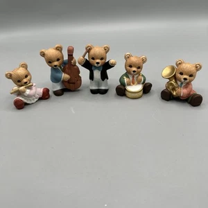 5 Porcelain Homco Teddy Bears 3" Figurines Playing Instruments 1422 - Picture 1 of 7