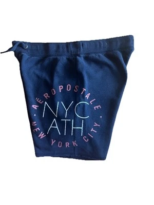 Aeropostale Pantalones Cortos de Sudadera Azul Marino con Cordón en la Cintura y Dobladillo Crudo.  Talla S Foto 1 de 4