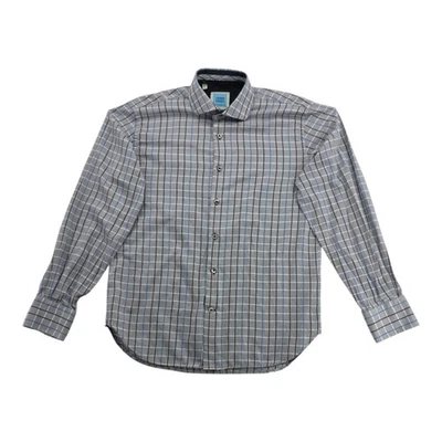 Camisa clásica Luchiano Visconti para hombre gris azul a cuadros con botones delanteros talla M 15,5 Foto 1 de 4