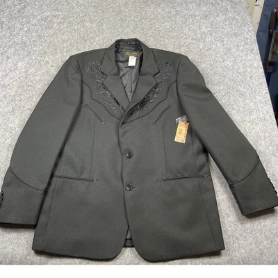 Blazer Scully Floral Bordado Tonal Para Hombres 44 Negro Abrigo Deportivo Occidental NUEVO Foto 1 de 4