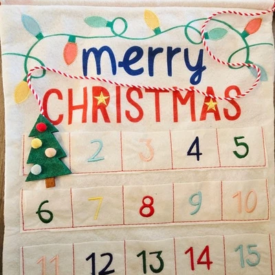 Hanging Felt Christmas Advent Calendar with 25 Pockets Tree Lights Design - Image 1 of 3