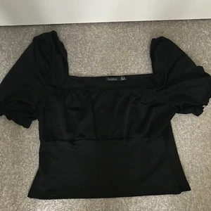 Boohoo Black Off Shoulder Top Size 14 Short Sleeve Cropped Party - Picture 1 of 9