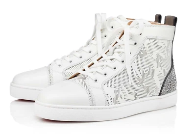 Christian Louboutin Mens Louis SP Strass Flat White Calf High Top Sneaker 46 13 - Image 1 of 4