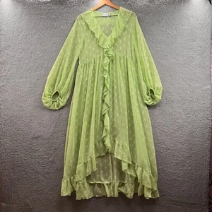ASOS Design Long Sleeve Ruffle Front Textured Midi Dress Sage Green 4 - Picture 1 of 5