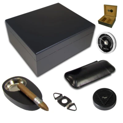 Humidor | Edles Schwarzes Set | Für 50 Zigarren | Schneider, Etui, Befeuchter... - Bild 1 von 4