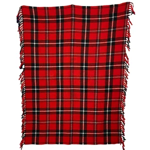 Faribo Throw Plaid Red Black White Soft Woolen Mills 38" x 53" USA - Picture 1 of 4