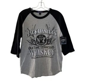 Jack Daniels Whisky Graphic Raglan T Shirt Grey Black Cotton Licensed Sz Medium - Imagen 1 de 9