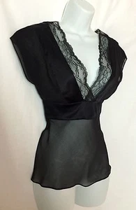 NWOT DIANE VON FUSTENBERG 100% Silk Black Blouse Top Shirt L fits like a Small - Picture 1 of 3