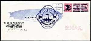 USS Macon ZRS-5 Zeppelin Flight Cover USS Northampton Apr 9 '34 Dumonte $125 Cat - Picture 1 of 2