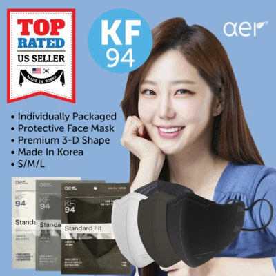 AER KF94 Premium BLACK GRAY WHITE Face Protective Mask Small Medium Large - Image 1 of 4