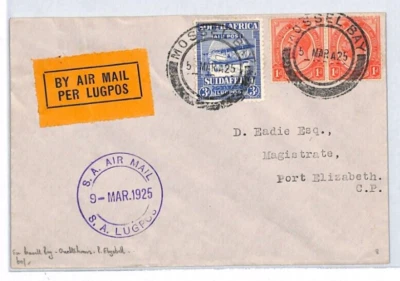 Cubierta de correo aéreo de Sudáfrica 1925 Mossel Bay Port Elizabeth{samwells-covers} YJ138 Foto 1 de 4