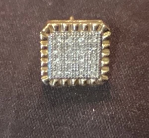 *SINGLE* 10K Yellow Gold Post Earring with Natural Diamond PAVE Set 16 Diamonds - Picture 1 of 19