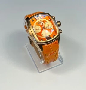 Invicta Lupah Watch Swiss Made Orange Gold Tank Leather Chronograph New Battery - Picture 1 of 7