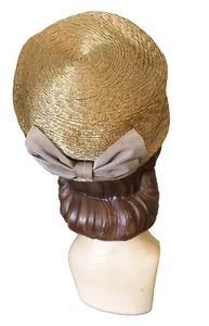 Sombrero Pastillero Paja Vintage Años 50 60 con Lazo Moca - Imagen 1 de 4