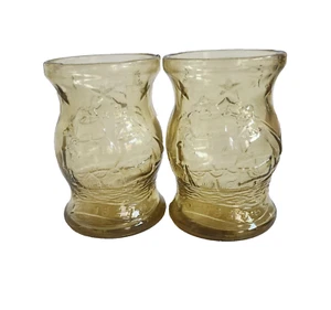 Juego de 2 vasos de jugo de barco náutico ámbar en relieve Wheaton de colección - Imagen 1 de 7