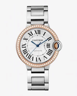 Cartier Ballon Bleu Wrist Watch SS-18k Rose Gold Diamond Bezel-36mm-WE902081 NWB - Image 1 of 4