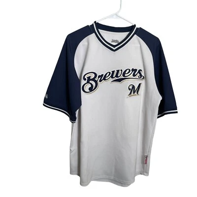 Camiseta deportiva de los Milwaukee Brewers para adultos grande MLB béisbol azul blanco puntadas Top Foto 1 de 4