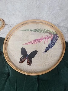 Wooden Bamboo 11”round Serving Tray & 4 Coasters Embossed with Butterflies - Picture 1 of 4